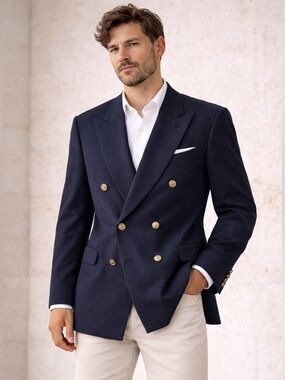 Men's Double-Breasted Black Blazer with Gold Buttons